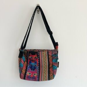 Laurel Burch Painted Cat Fabric Crossbody Purse Art To Wear Unique Small Pink